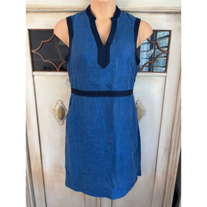 EUC Boden Linen Notch Neck Dress in Blue | Size 8